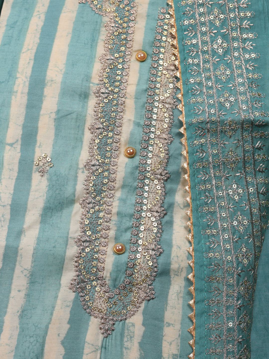 Embroidered Chanderi Unstitched Suit With Pant &amp; Dupatta