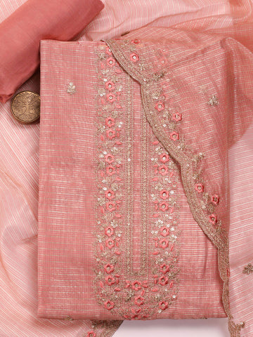 Neck Embroidery Chanderi Unstitched Suit With Dupatta