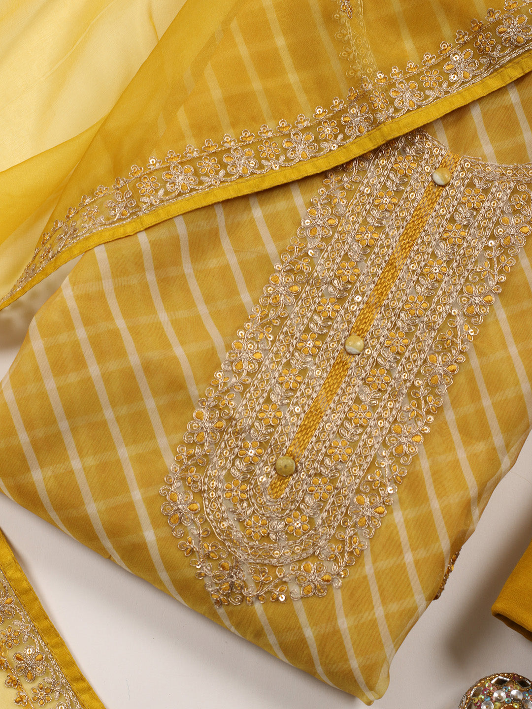 Neck Embroidered Organza Unstitched Suit With Dupatta