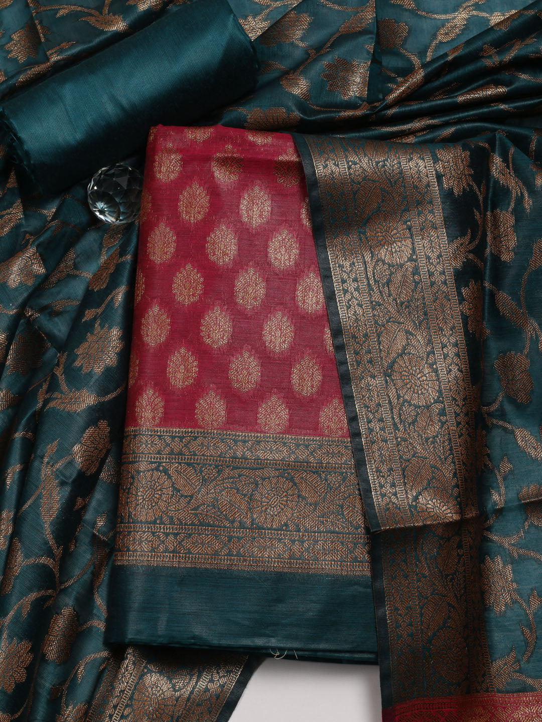 Neck Embroidered Chanderi Unstitched Suit Piece With Dupatta