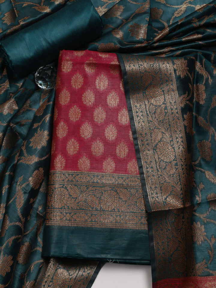 Neck Embroidered Chanderi Unstitched Suit Piece With Dupatta