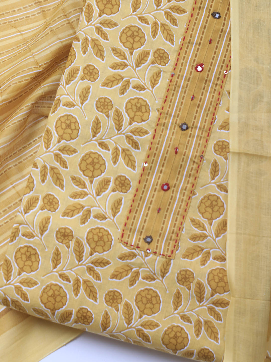 Printed Cotton Blend Unstitched Suit Piece With Dupatta