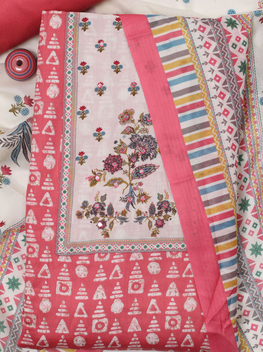 Printed Cotton Blend Unstitched Suit With Dupatta