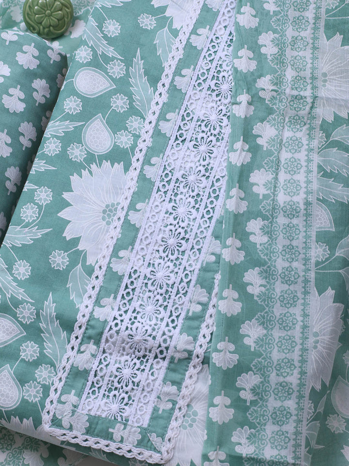 Printed Cotton Blend Unstitched Suit With Dupatta