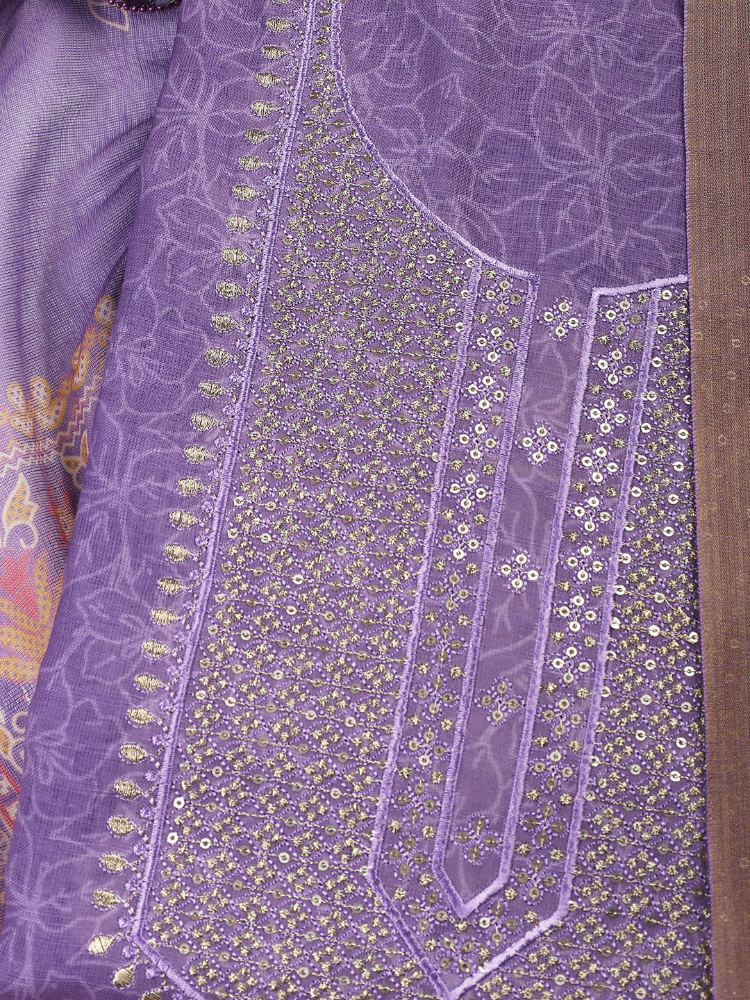 Neck Embroidered Cotton Blend Unstitched Suit With Dupatta