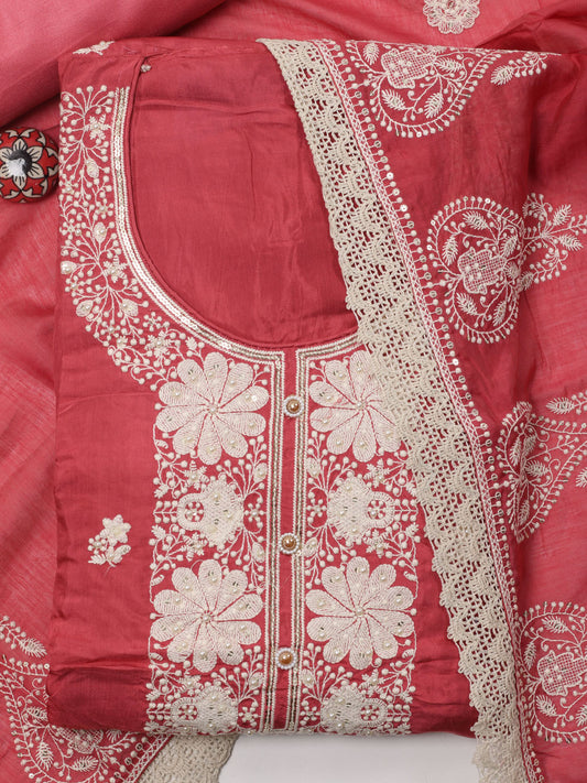 Neck Embroidered Muslin Unstitched Suit With Dupatta