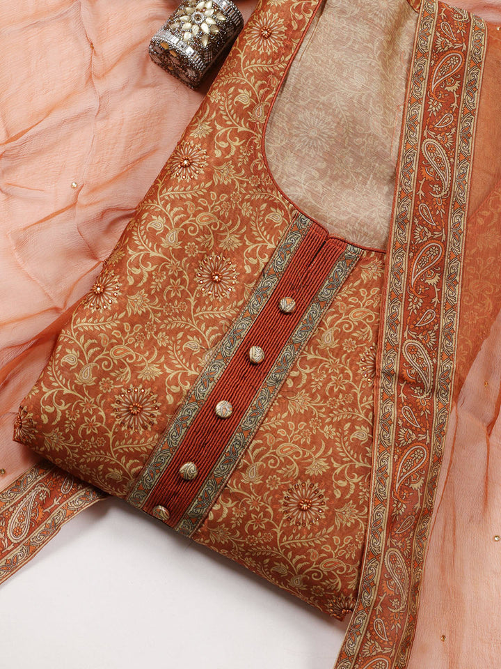 Neck Patti Chanderi Unstitched Suit Piece With Dupatta