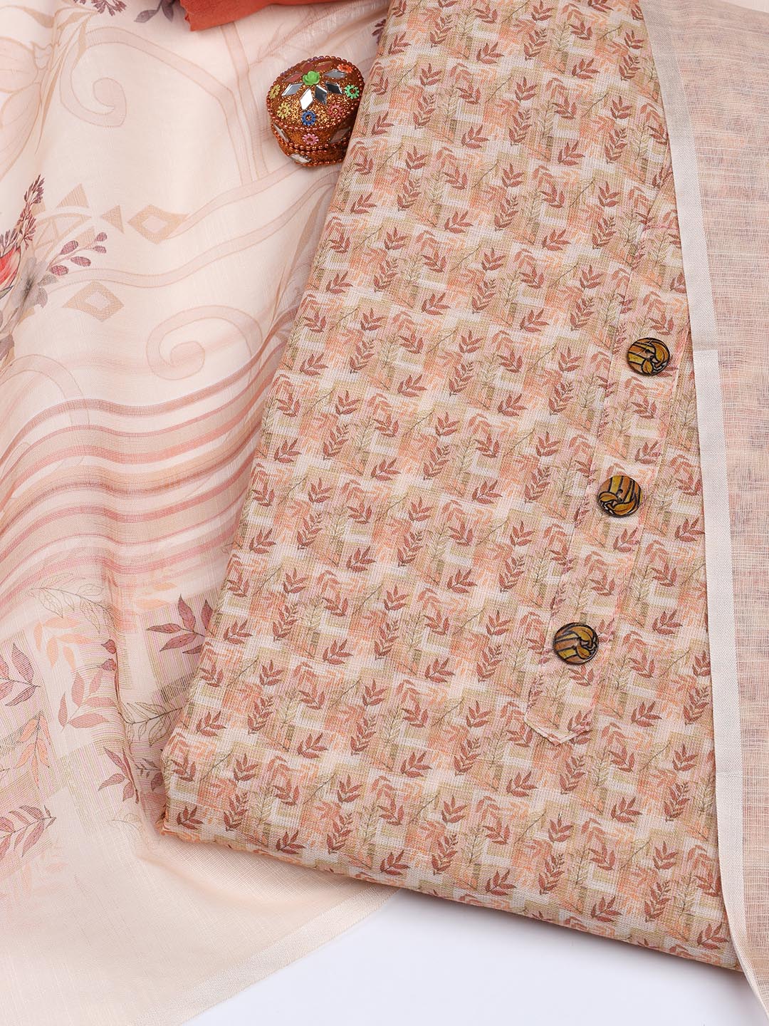 Printed Linen Unstitched Suit With Dupatta