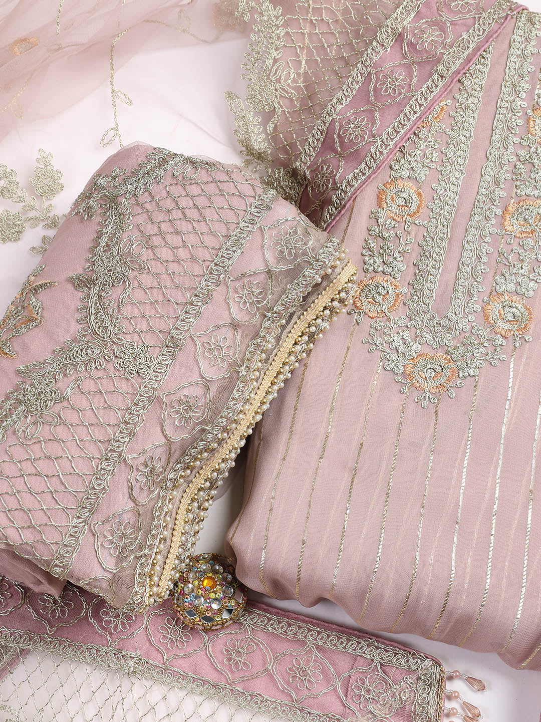 Embroidered Georgette Unstitched Suit Piece With Dupatta