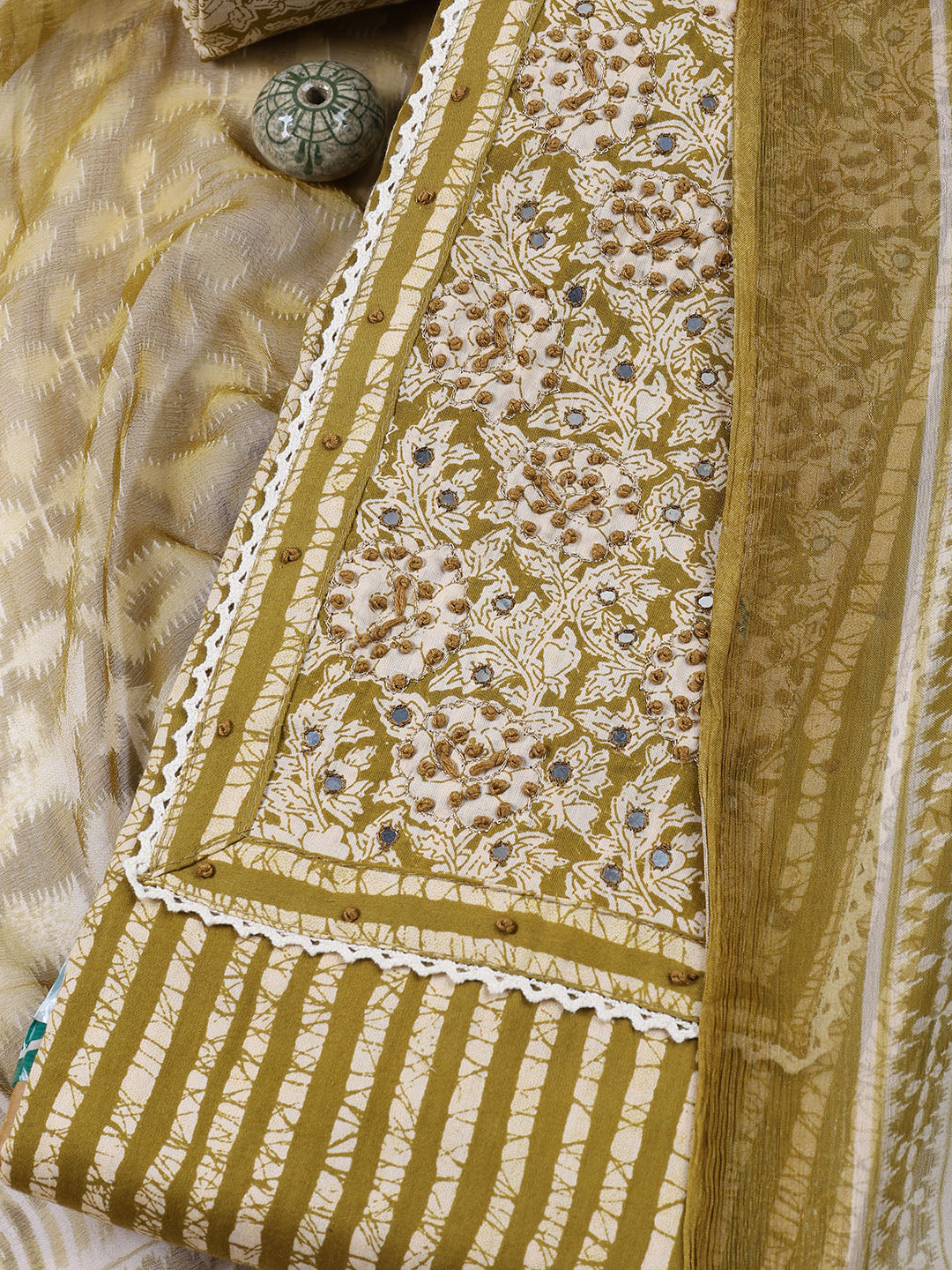 Neck Embroidery Cotton Unstitched Suit Dupatta