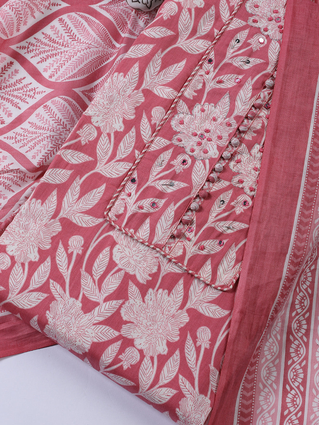 Printed Cotton Blend Unstitched Suit With Dupatta