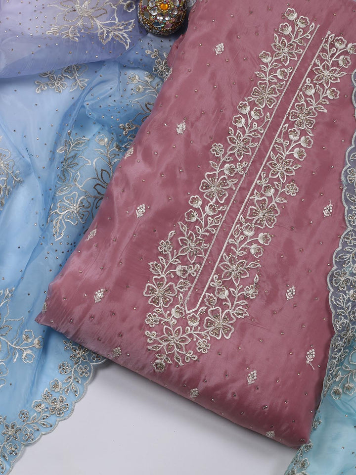 Neck Embroidery Organza Unstitched Suit Piece With Dupatta
