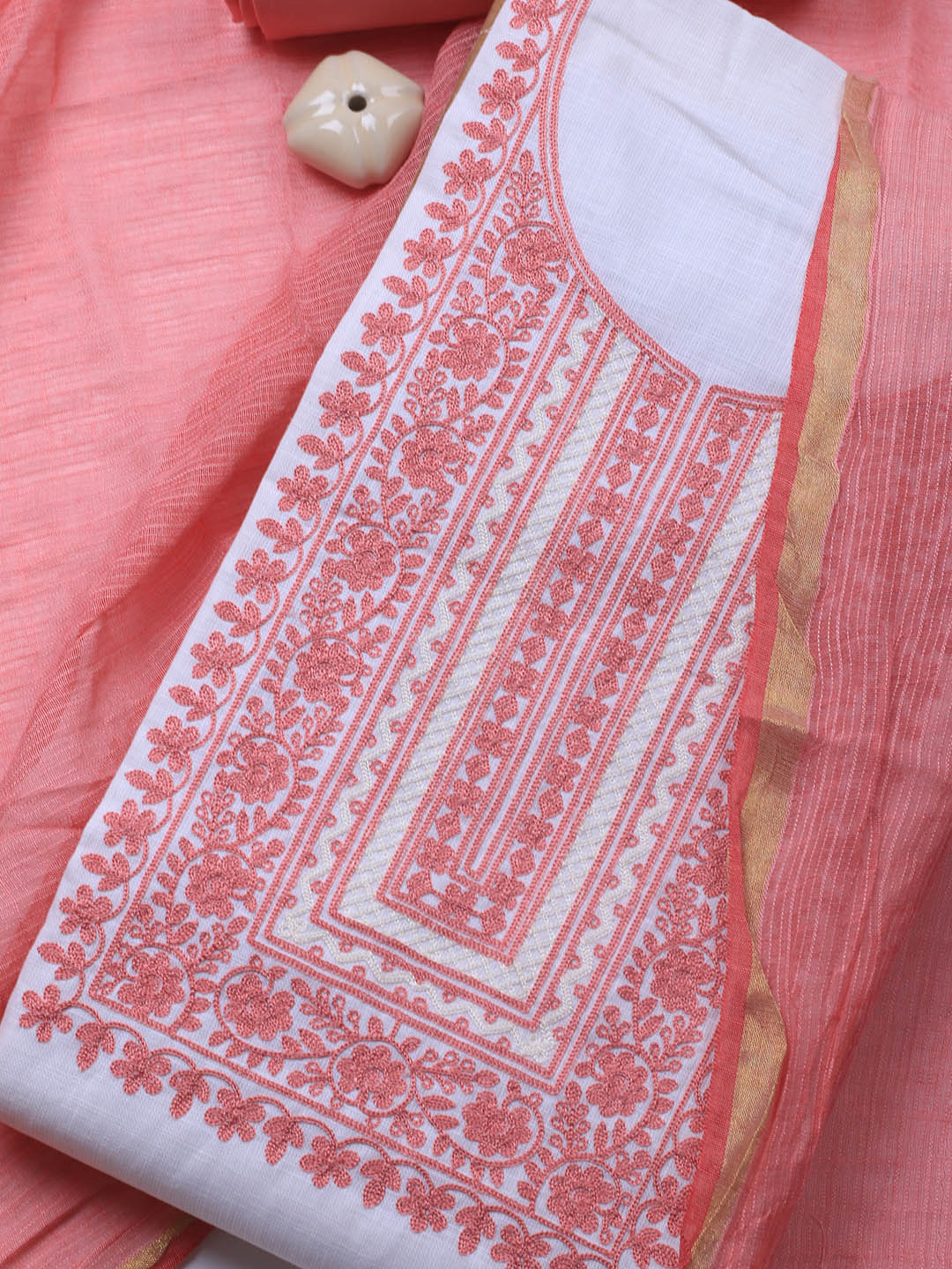 Neck Embroidery Cotton Blend Unstitched Suit With Dupatta
