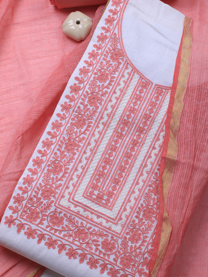 Neck Embroidery Cotton Blend Unstitched Suit With Dupatta