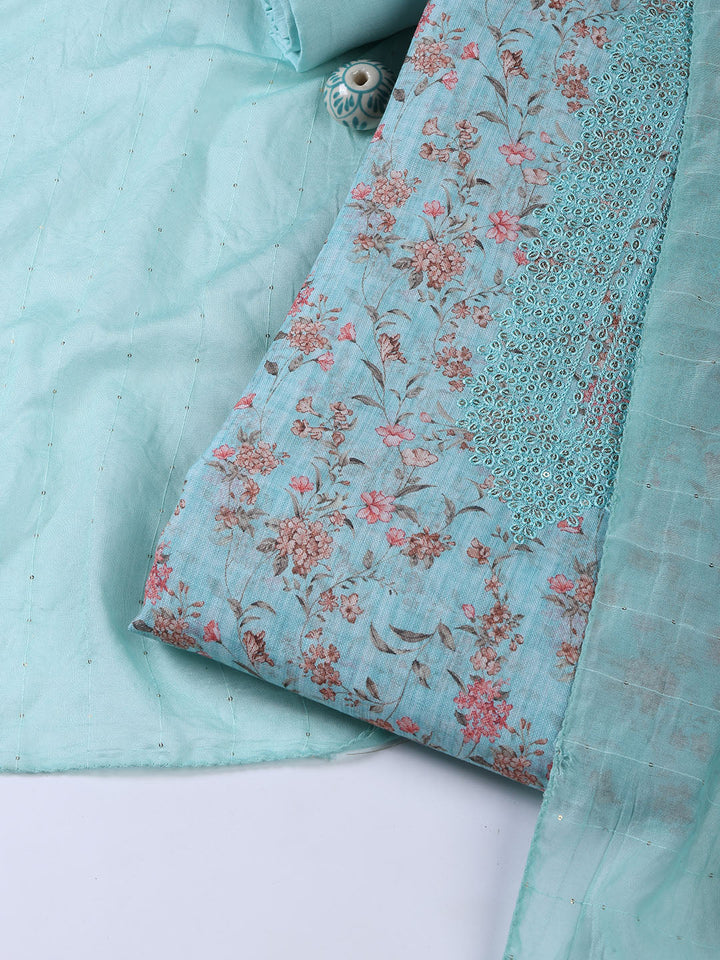Neck Embroidery Linen Unstitched Suit With Dupatta