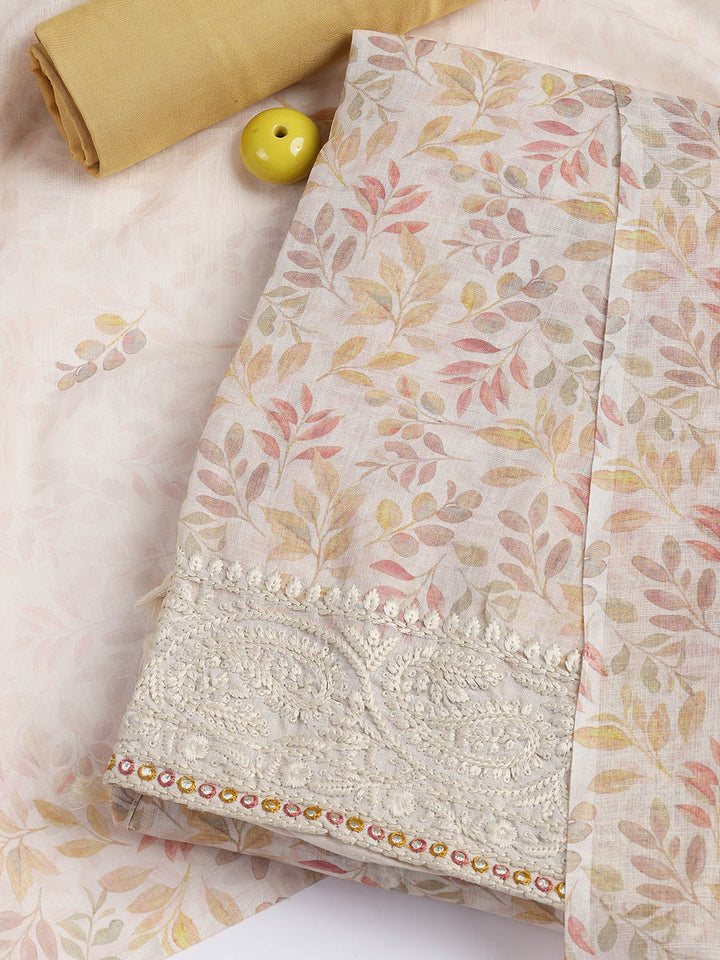 Printed Cotton Blend Unstitched Suit Piece With Dupatta