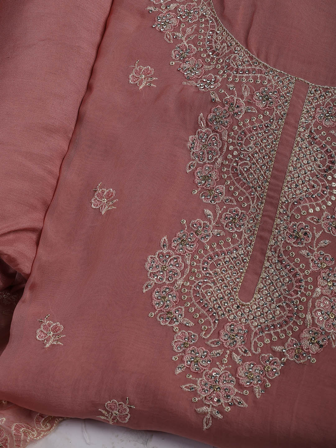 Embroidered Chanderi Unstitched Suit Piece With Dupatta