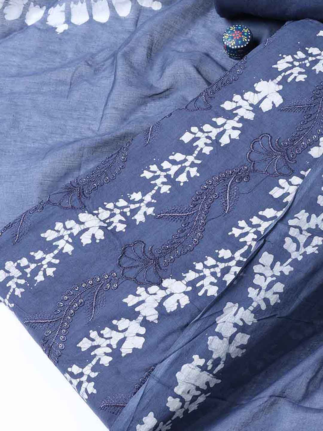 Printed Cotton Blend Unstitched Suit With Dupatta