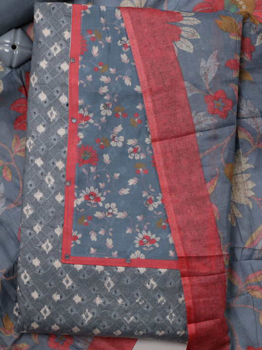 Printed Cotton Blend Unstitched Suit With Dupatta