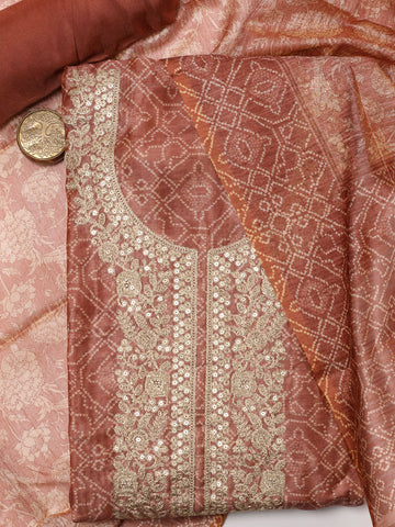 Neck Embroidered Chanderi Unstitched Suit Dupatta