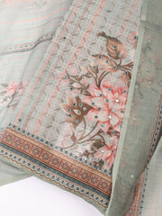 Floral Printed Linen Unstitched Suit With Dupatta
