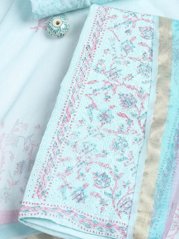 Printed Cotton Blend Unstitched Suit With Dupatta