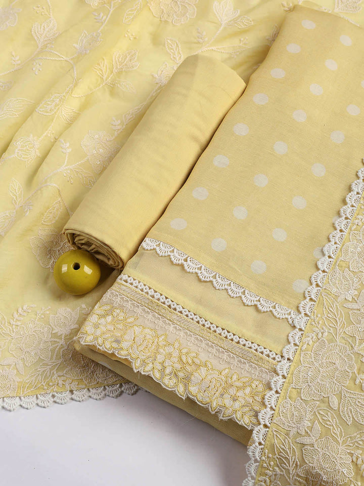 Embroidery Linen Unstitched Suit With Dupatta
