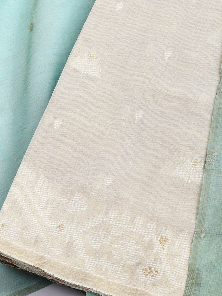 Jamdani Work Chanderi Unstitched Suit Piece With Dupatta