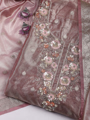 Neck Embroidered Tissue Unstitched Suit With Dupatta