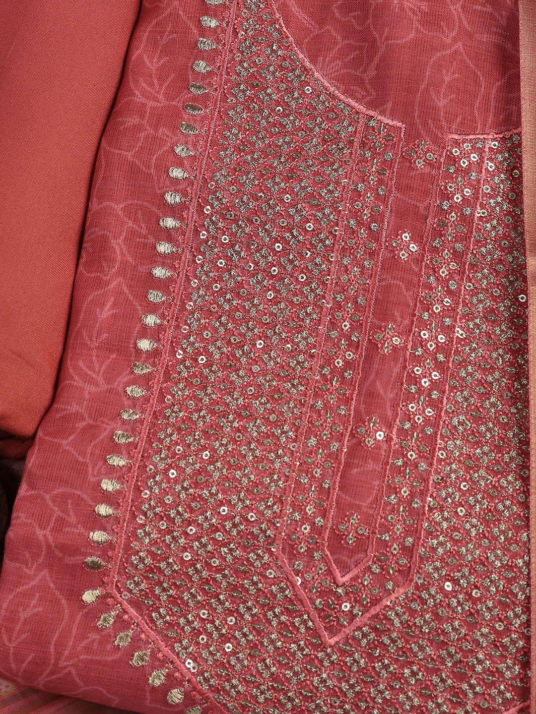 Neck Embroidered Cotton Blend Unstitched Suit With Dupatta