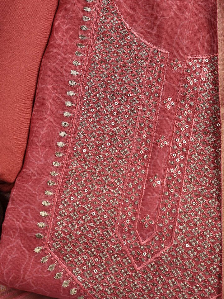 Neck Embroidered Cotton Blend Unstitched Suit With Dupatta