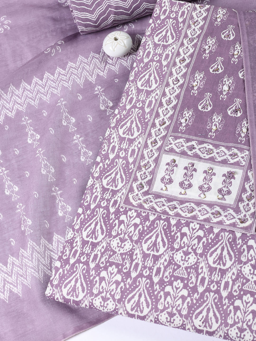 Printed Cotton Blend Unstitched Suit With Dupatta