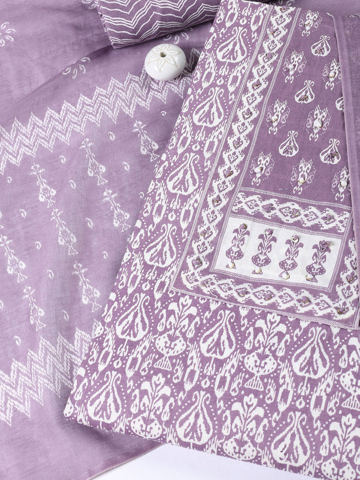 Printed Cotton Blend Unstitched Suit With Dupatta