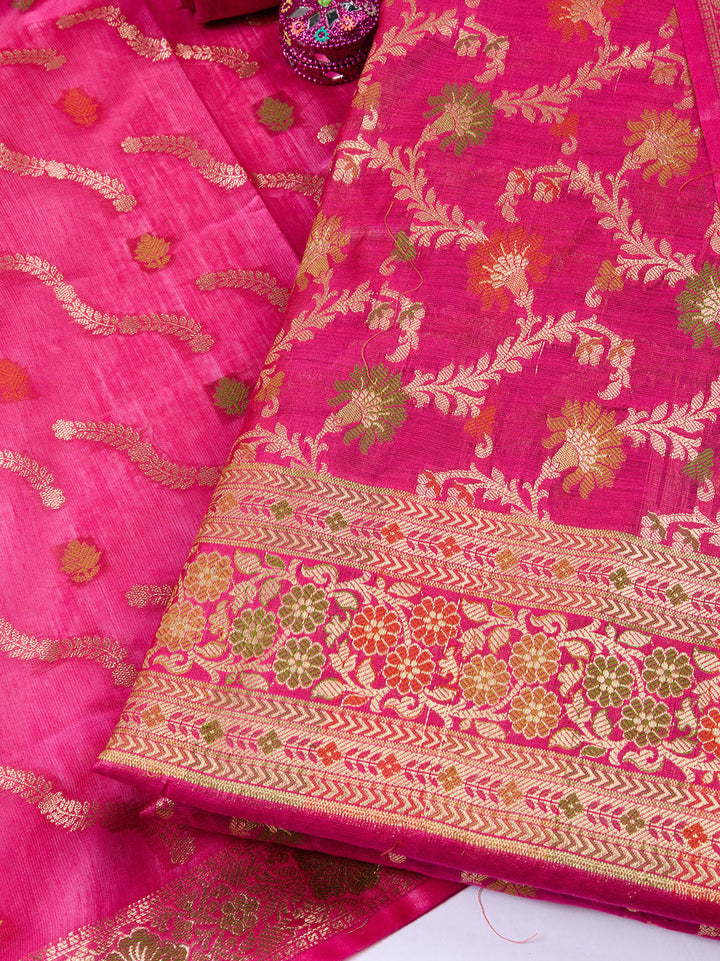 Woven Chanderi Unstitched Suit With Dupatta