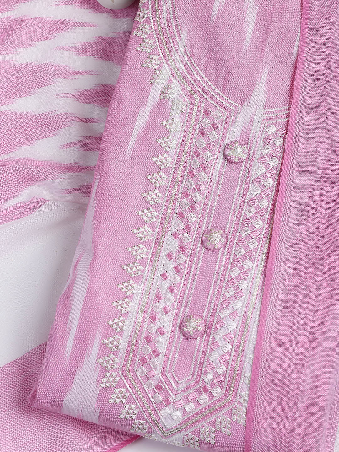 Neck Embroidered Cotton Blend Unstitched Suit Piece With Dupatta