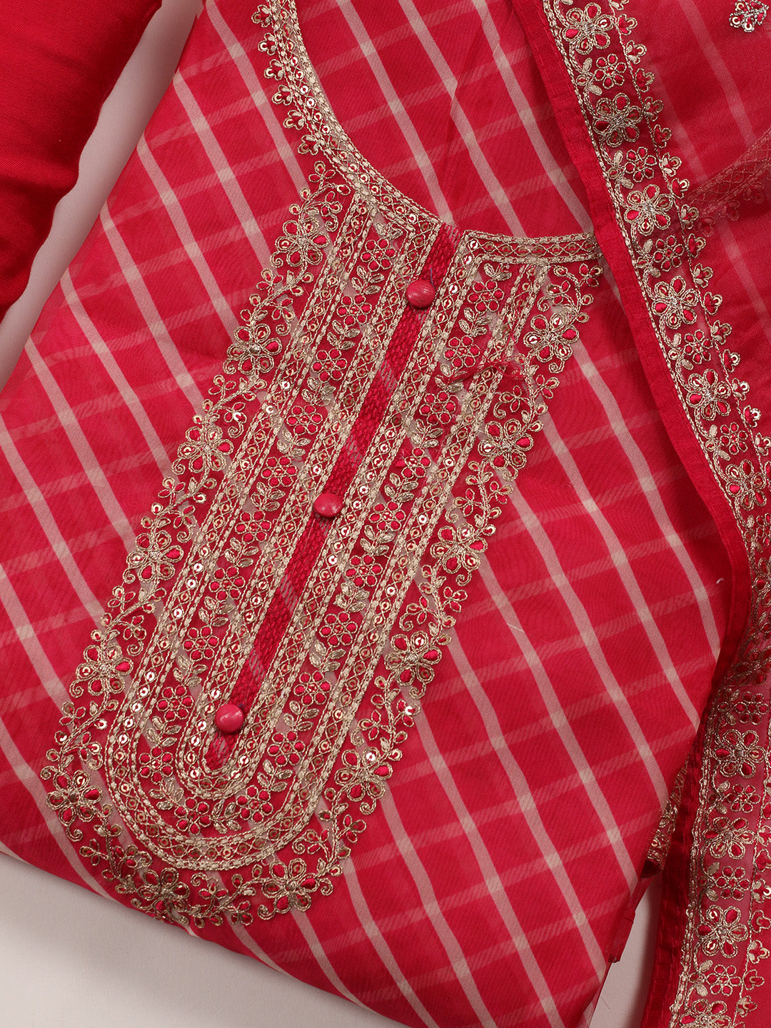 Neck Embroidered Organza Unstitched Suit With Dupatta
