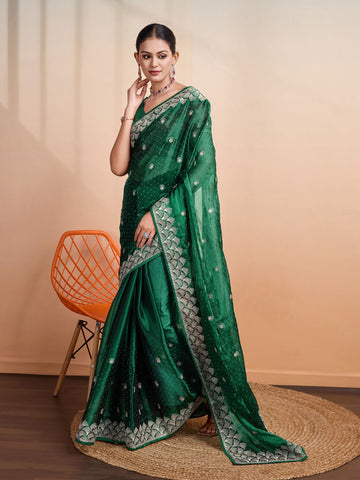 Stone Embroidery Organza Handloom Saree