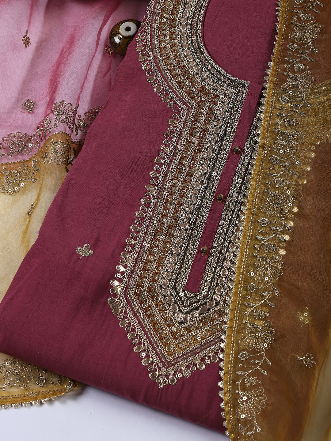 Embroidery Chanderi Unstitched Suit With Dupatta