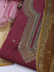 Embroidery Chanderi Unstitched Suit With Dupatta