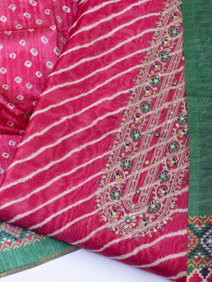 Neck Embroidered Chanderi Unstitched Suit With Dupatta