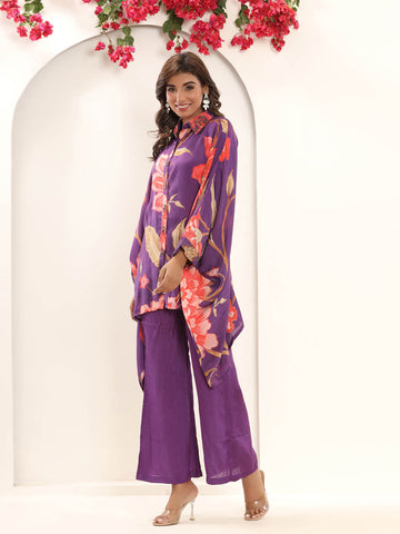 Floral Printed Muslin Kaftan Kurti With Pants