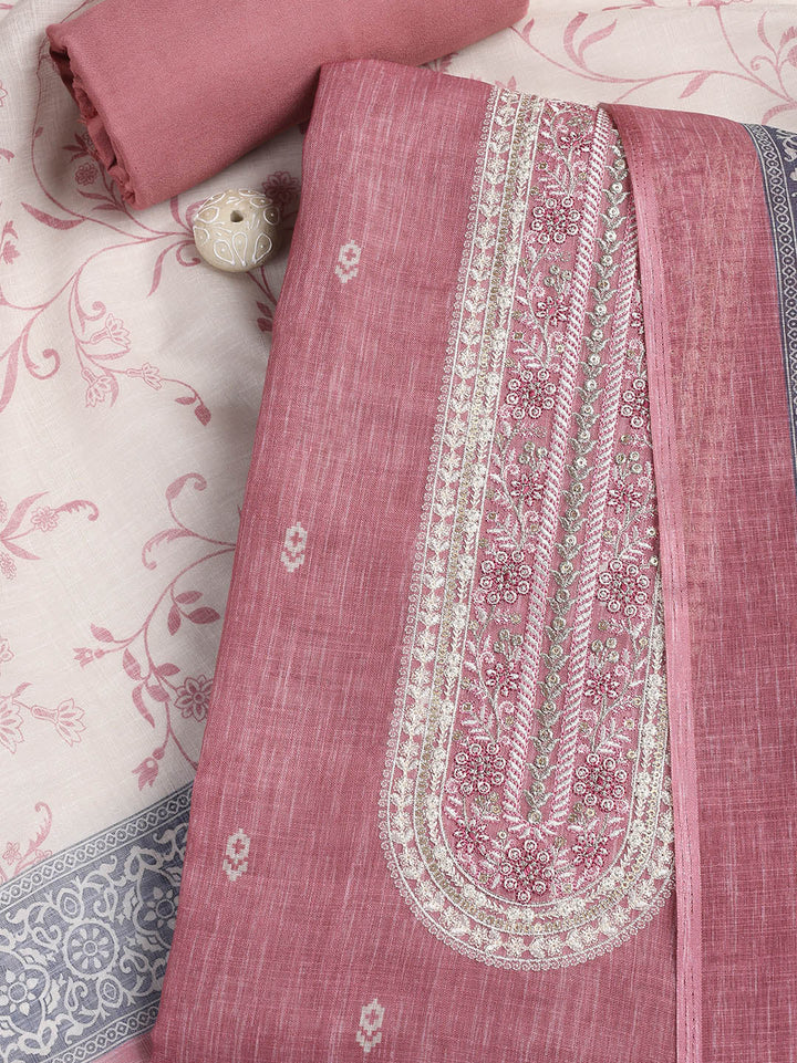 Neck Embroidered Chanderi Unstitched Suit Piece With Dupatta