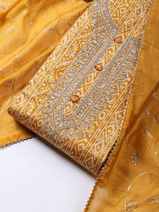 Neck Embroidered Cotton Blend Unstitched Suit Piece With Dupatta