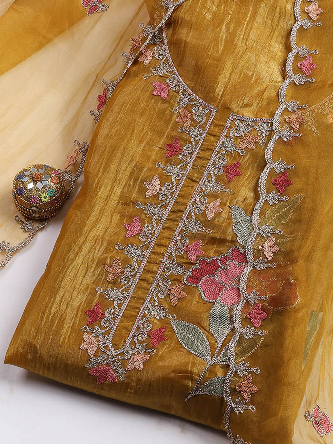 Neck Embroidery Tissue Unstitched Suit With Dupatta