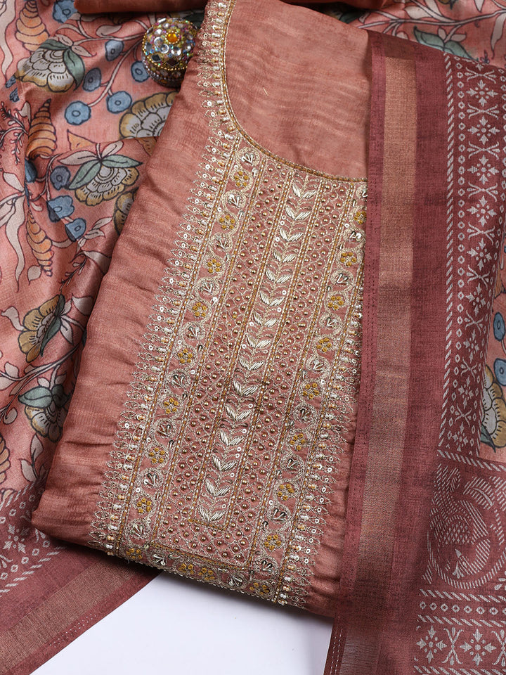 Neck Embroidered Tissue Unstitched Suit With Dupatta