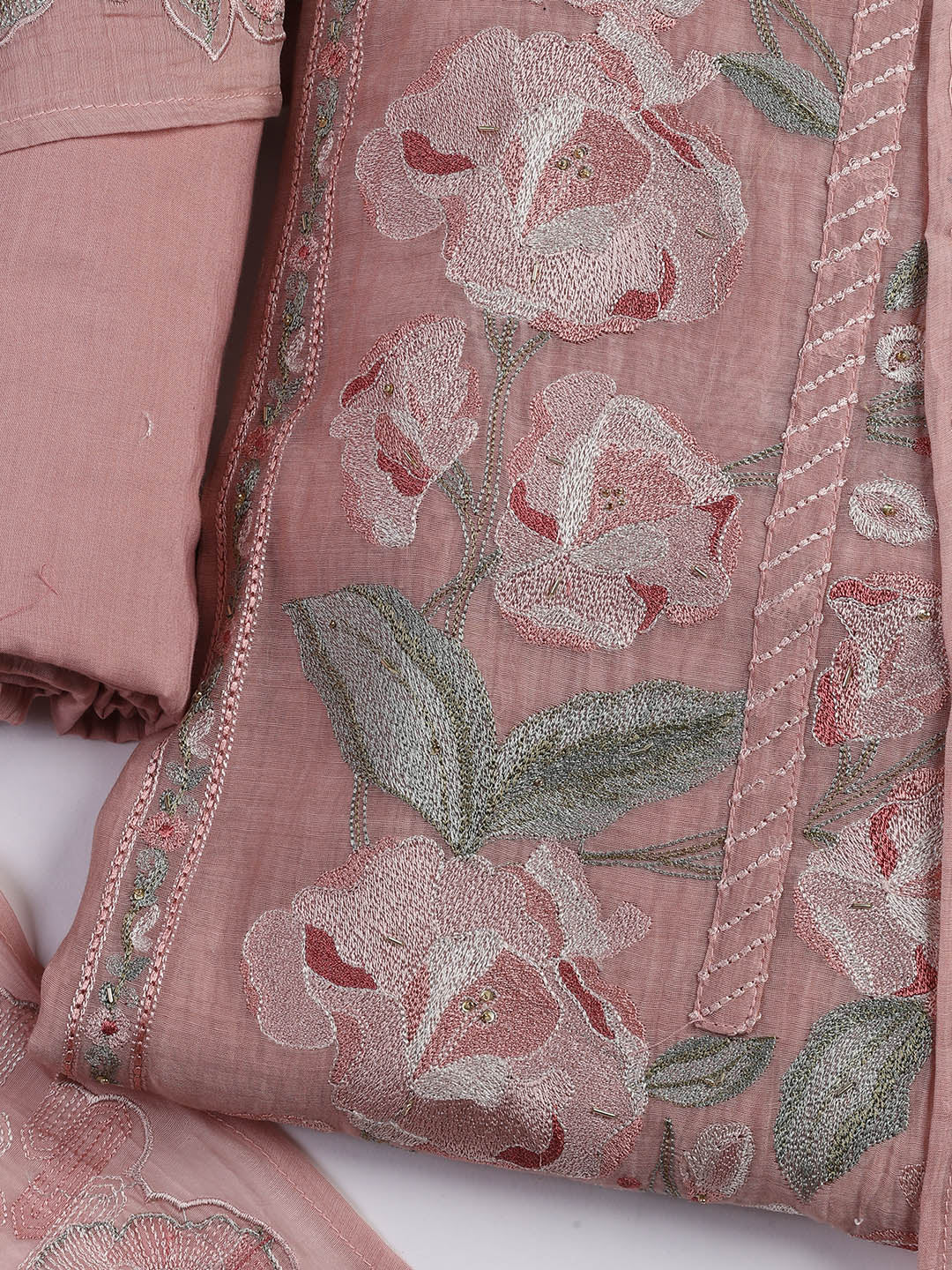 Embroidery Chanderi Unstitched Suit With Dupatta