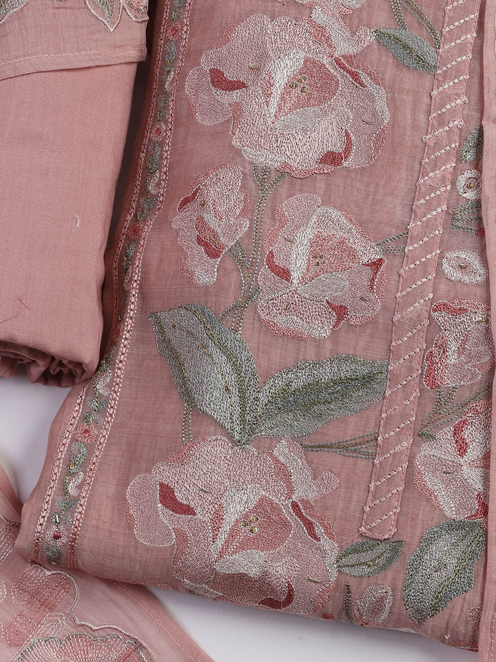 Embroidery Chanderi Unstitched Suit With Dupatta