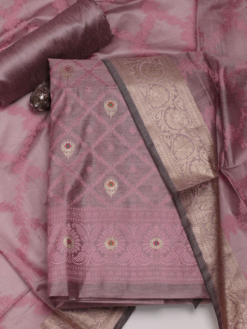 Woven Banarasi Chanderi Unstitched Suit With Dupatta