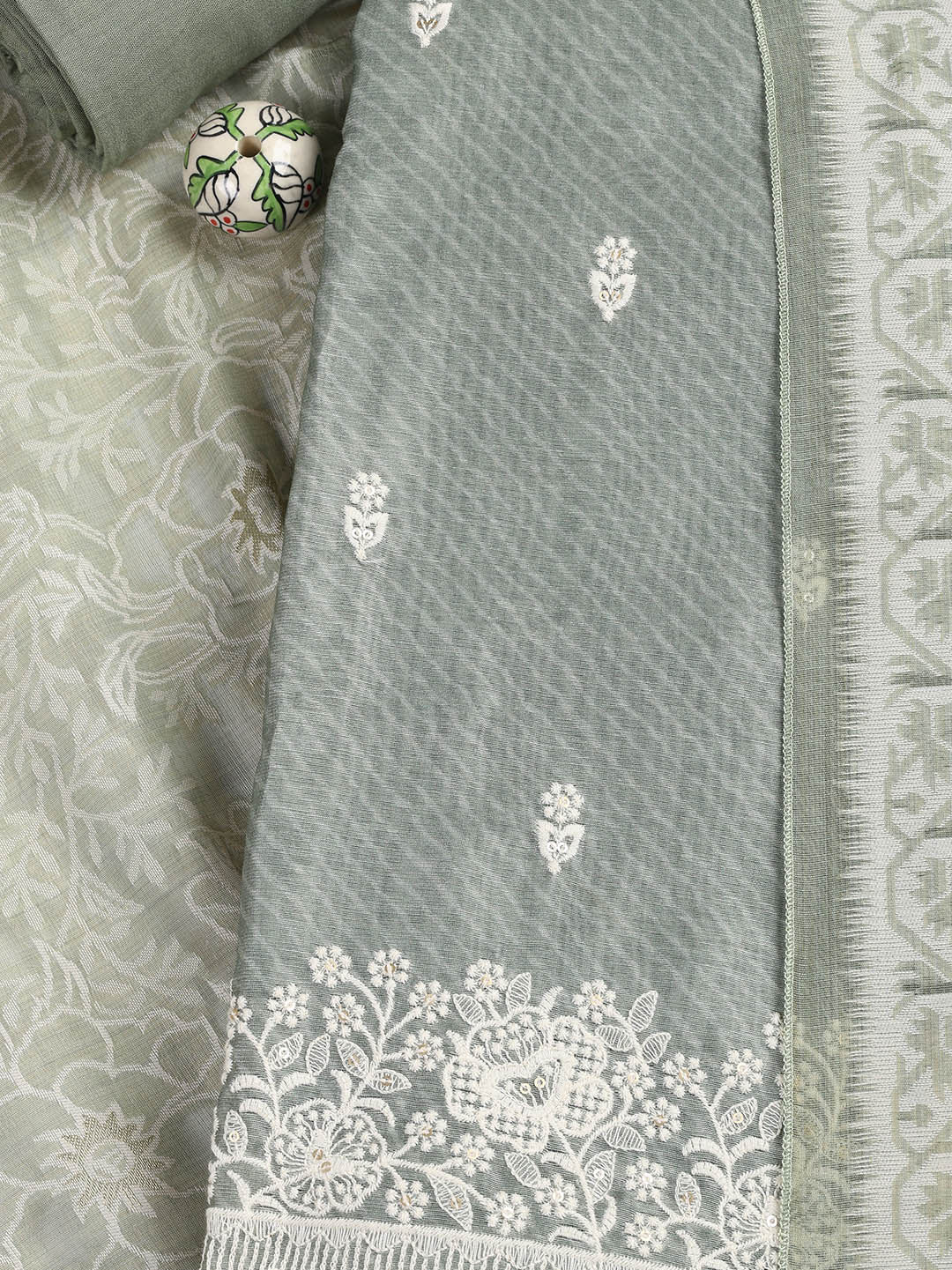 Embroidered Chanderi Unstitched Suit Piece With Dupatta