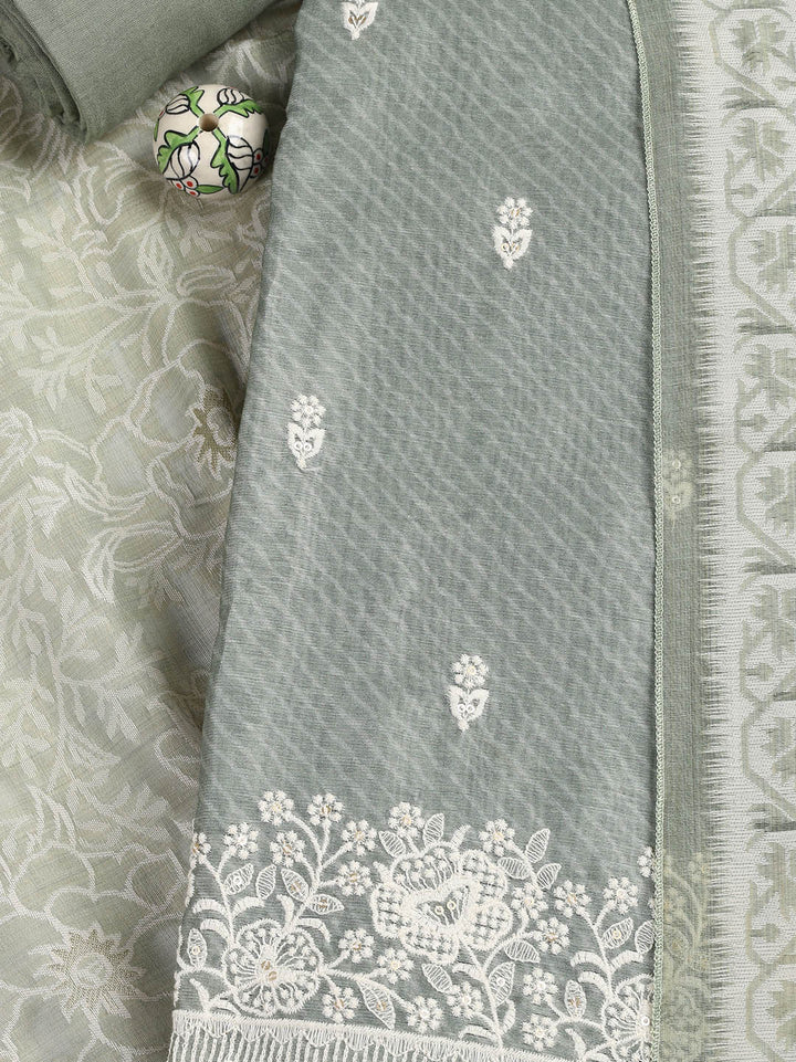 Embroidered Chanderi Unstitched Suit Piece With Dupatta